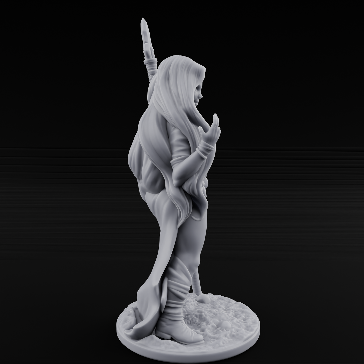 Smirking Spear Leaner Elf Tribeswoman Miniature for Dungeons and Dragons, Pathfinder or other TTRPGs