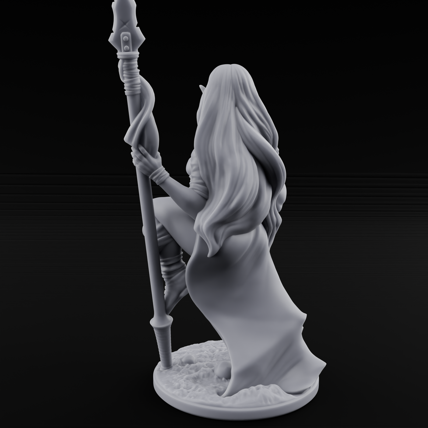 Smirking Spear Leaner Elf Tribeswoman Miniature for Dungeons and Dragons, Pathfinder or other TTRPGs