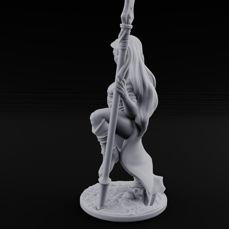 Smirking Spear Leaner Elf Tribeswoman Miniature for Dungeons and Dragons, Pathfinder or other TTRPGs