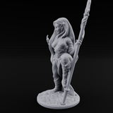 Smirking Spear Leaner Elf Tribeswoman Miniature for Dungeons and Dragons, Pathfinder or other TTRPGs