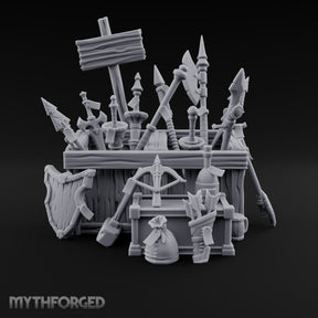 Halberd-Jutting Crossbow-Fronted Adventurer's Weapon Display Stall Miniature for Dungeons and Dragons, Pathfinder or other TTRPGs