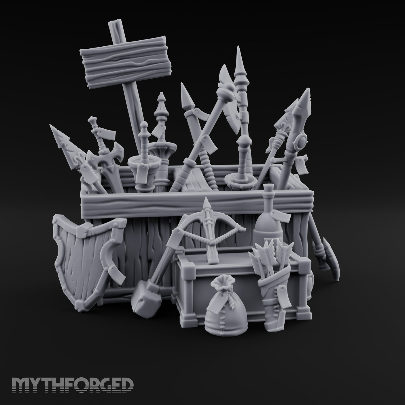 Halberd-Jutting Crossbow-Fronted Adventurer's Weapon Display Stall Miniature for Dungeons and Dragons, Pathfinder or other TTRPGs