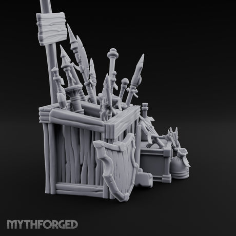 Halberd-Jutting Crossbow-Fronted Adventurer's Weapon Display Stall Miniature for Dungeons and Dragons, Pathfinder or other TTRPGs