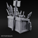Halberd-Jutting Crossbow-Fronted Adventurer's Weapon Display Stall Miniature for Dungeons and Dragons, Pathfinder or other TTRPGs