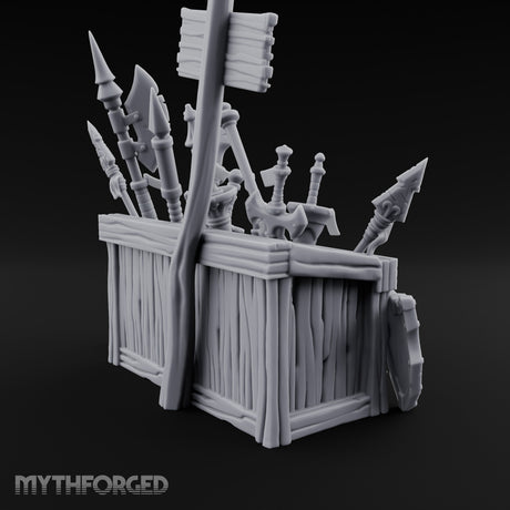 Halberd-Jutting Crossbow-Fronted Adventurer's Weapon Display Stall Miniature for Dungeons and Dragons, Pathfinder or other TTRPGs