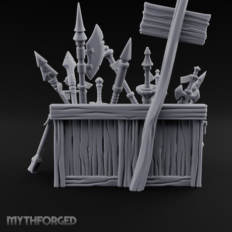 Halberd-Jutting Crossbow-Fronted Adventurer's Weapon Display Stall Miniature for Dungeons and Dragons, Pathfinder or other TTRPGs