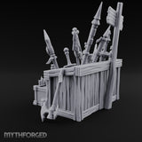 Halberd-Jutting Crossbow-Fronted Adventurer's Weapon Display Stall Miniature for Dungeons and Dragons, Pathfinder or other TTRPGs