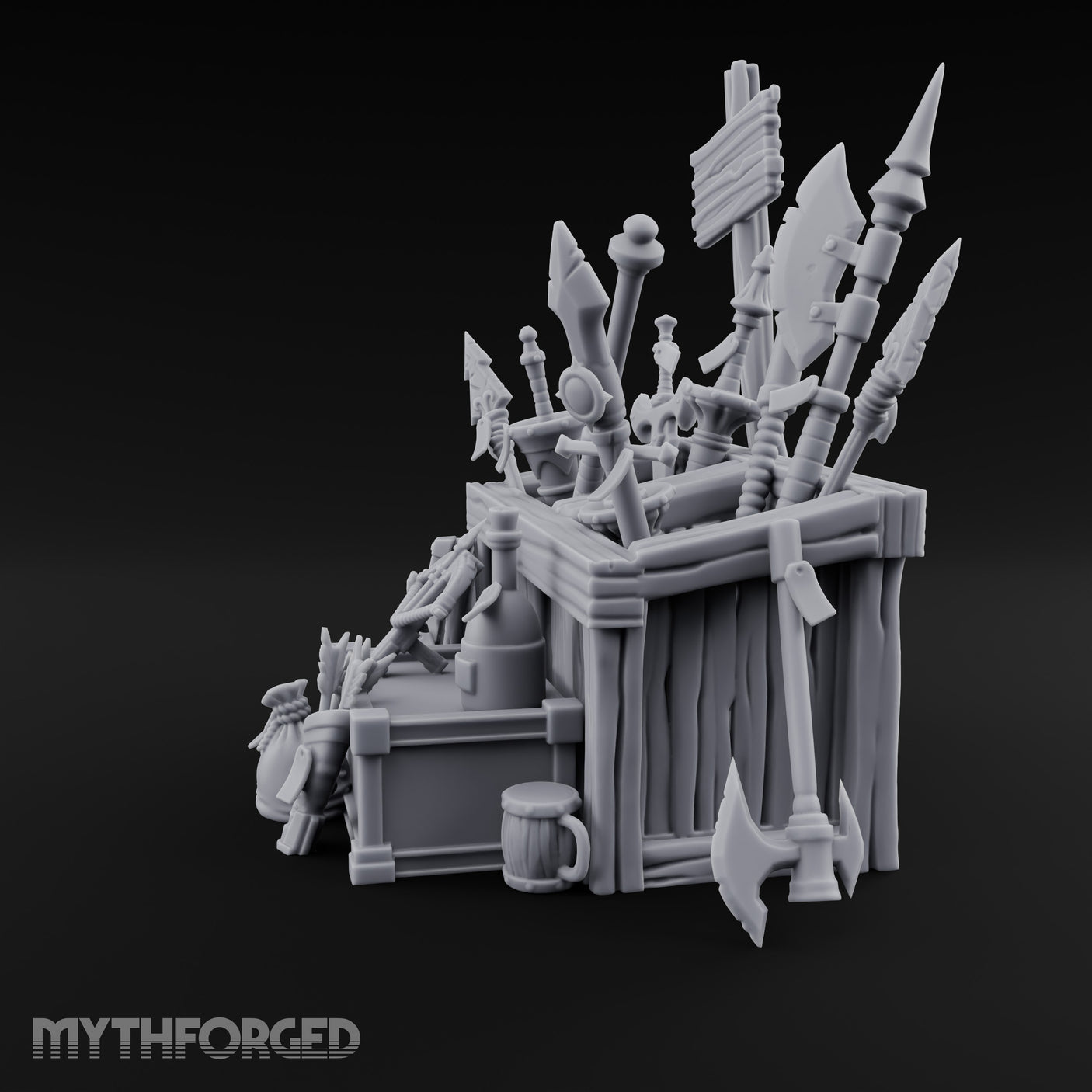 Halberd-Jutting Crossbow-Fronted Adventurer's Weapon Display Stall Miniature for Dungeons and Dragons, Pathfinder or other TTRPGs