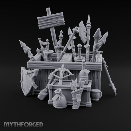 Halberd-Jutting Crossbow-Fronted Adventurer's Weapon Display Stall Miniature for Dungeons and Dragons, Pathfinder or other TTRPGs