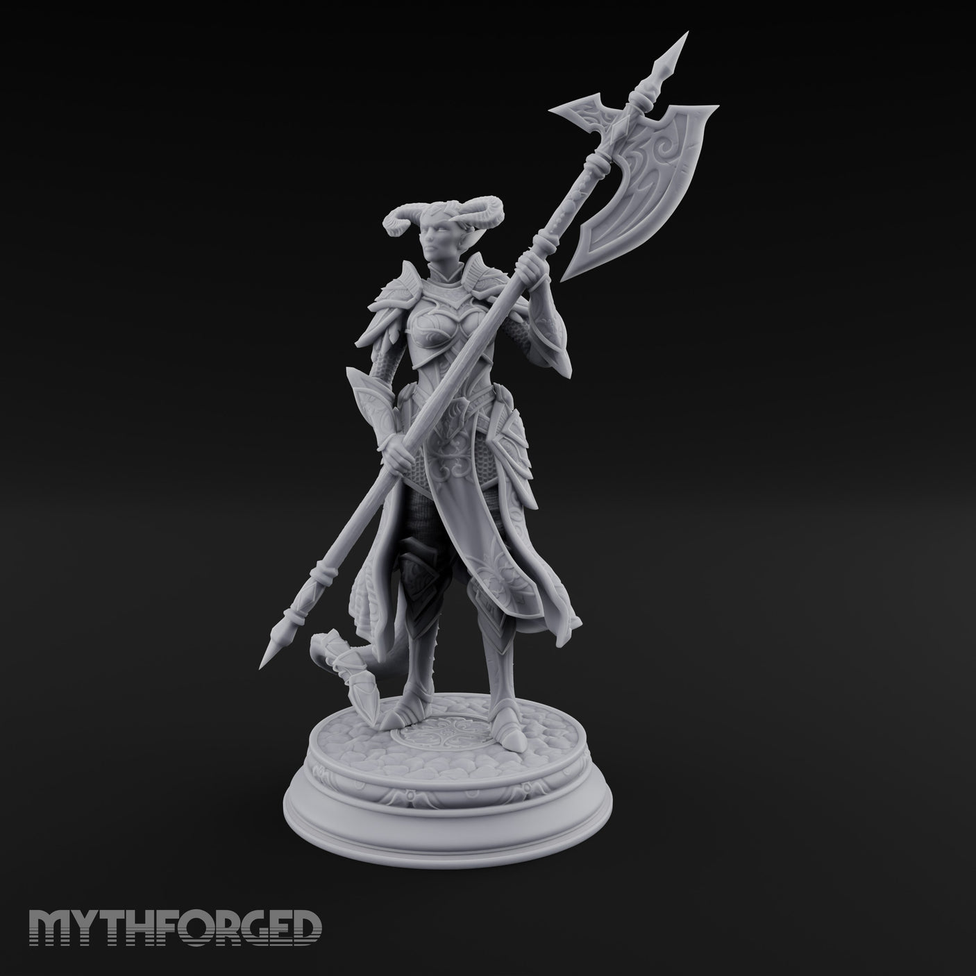 Halberd Twirling Tiefling Warrior Miniature for Dungeons and Dragons, Pathfinder or other TTRPGs