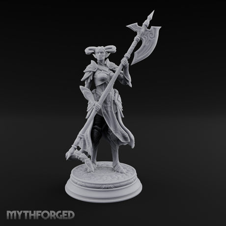 Halberd Twirling Tiefling Warrior Miniature for Dungeons and Dragons, Pathfinder or other TTRPGs
