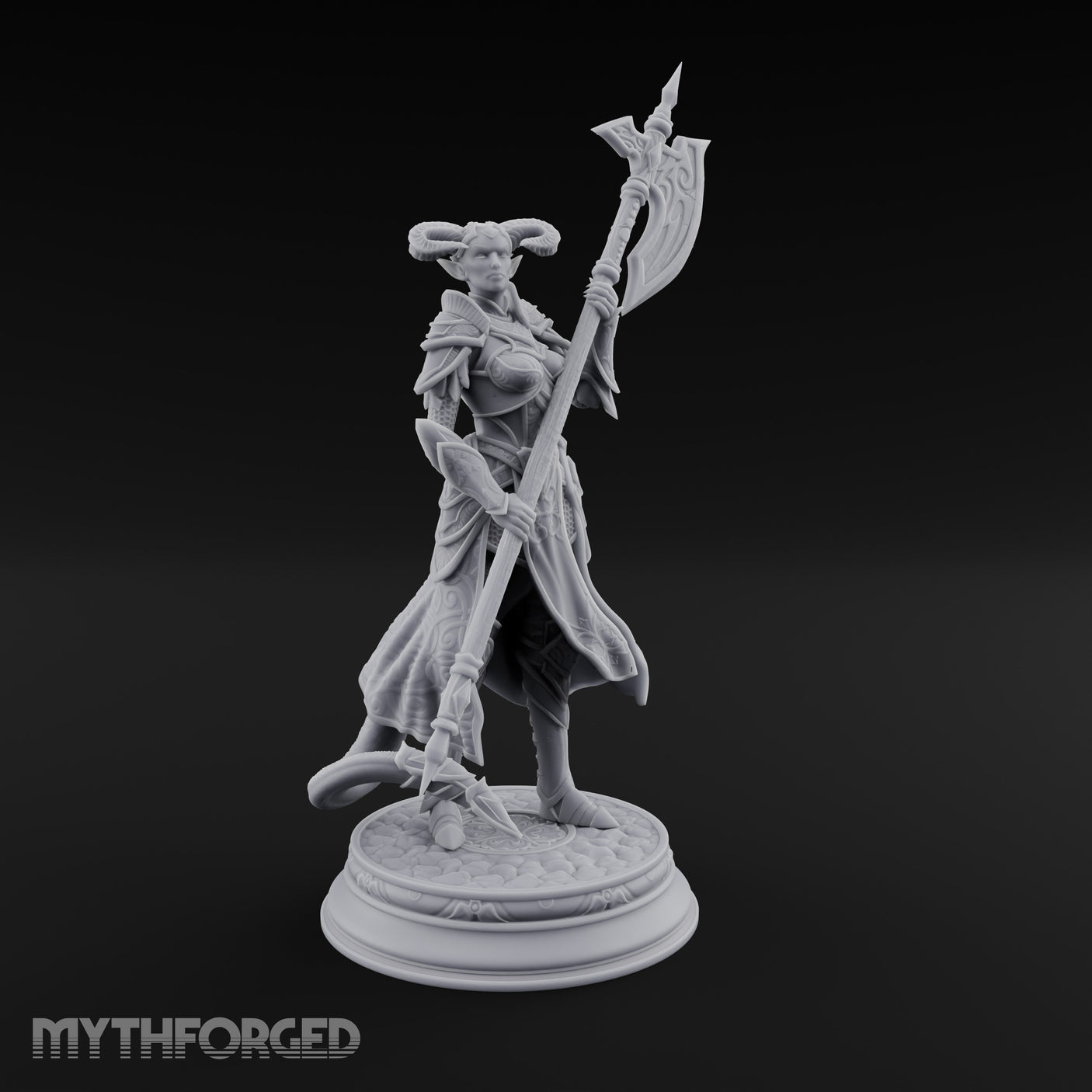 Halberd Twirling Tiefling Warrior Miniature for Dungeons and Dragons, Pathfinder or other TTRPGs