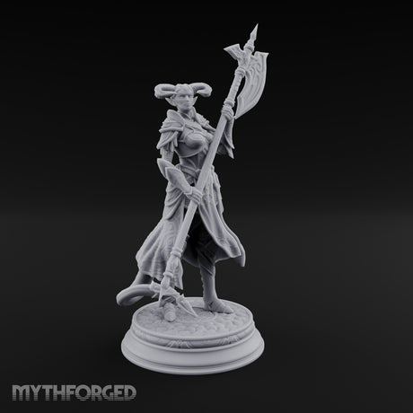 Halberd Twirling Tiefling Warrior Miniature for Dungeons and Dragons, Pathfinder or other TTRPGs