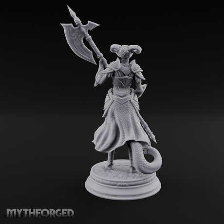 Halberd Twirling Tiefling Warrior Miniature for Dungeons and Dragons, Pathfinder or other TTRPGs