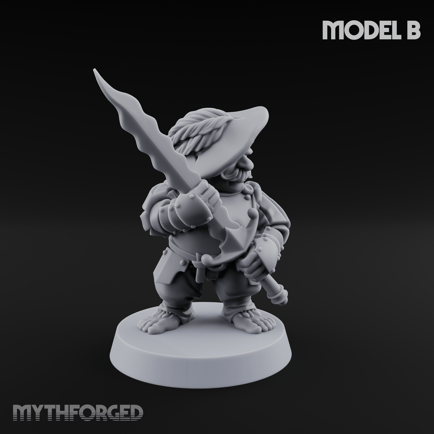 Swinging Low Halfling Greatsword Unit Miniature for Dungeons and Dragons, Pathfinder or other TTRPGs