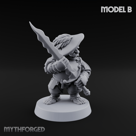 Swinging Low Halfling Greatsword Unit Miniature for Dungeons and Dragons, Pathfinder or other TTRPGs