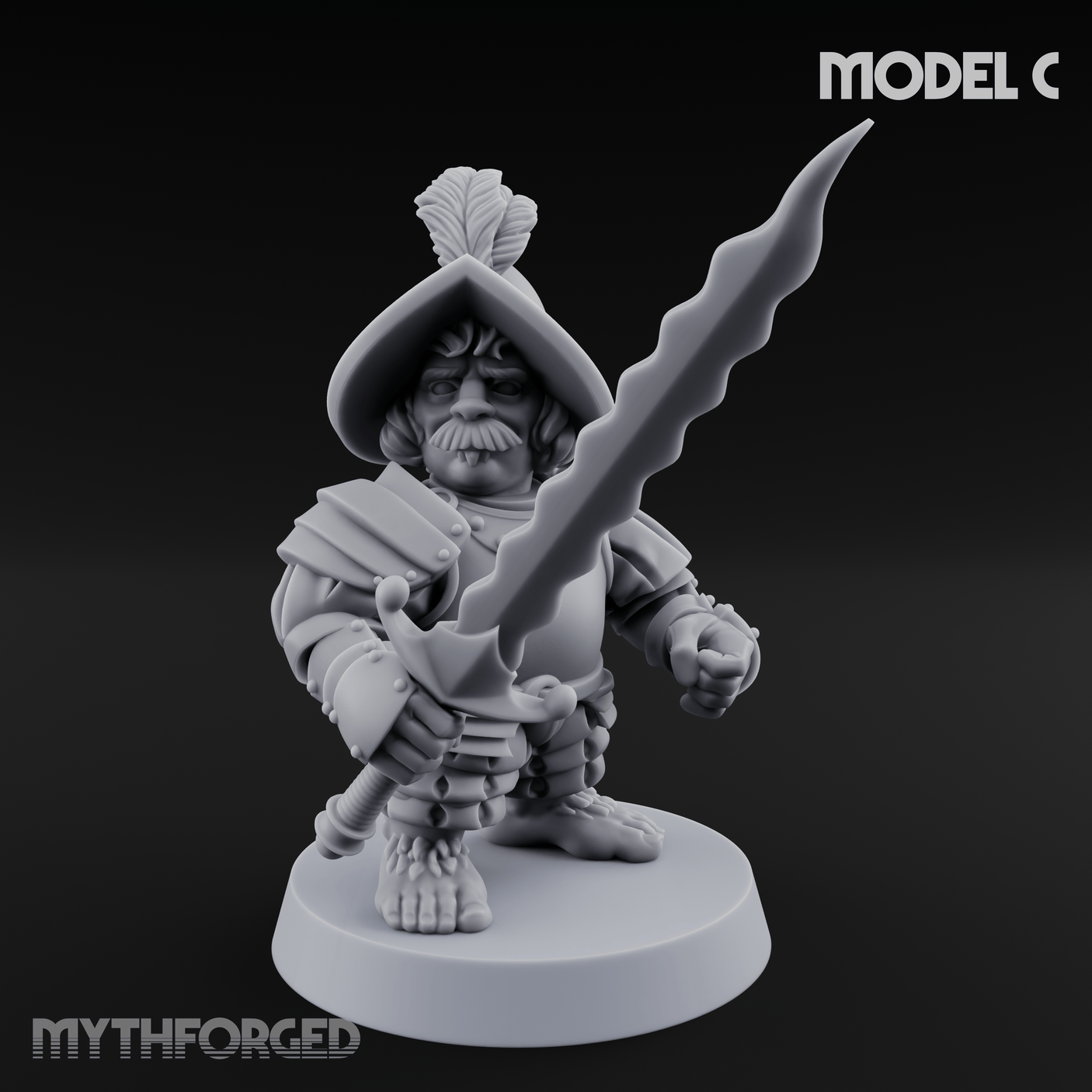 Swinging Low Halfling Greatsword Unit Miniature for Dungeons and Dragons, Pathfinder or other TTRPGs
