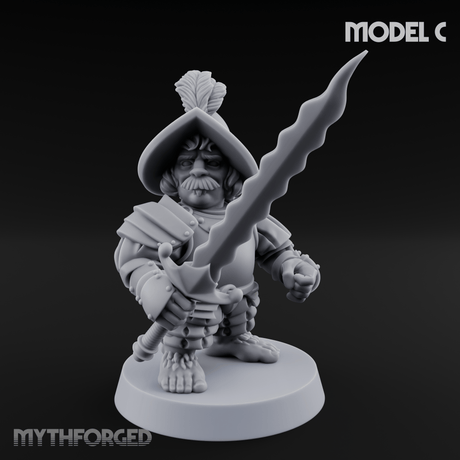 Swinging Low Halfling Greatsword Unit Miniature for Dungeons and Dragons, Pathfinder or other TTRPGs
