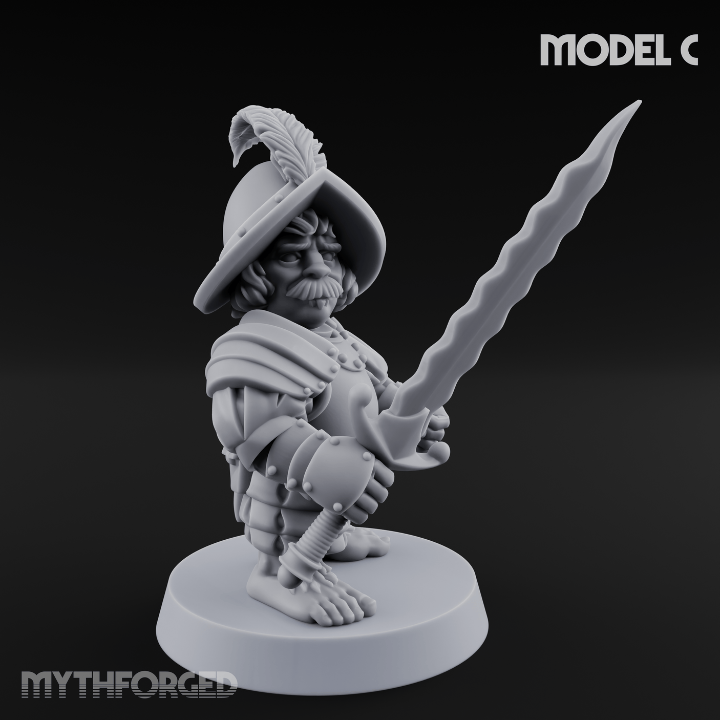 Swinging Low Halfling Greatsword Unit C Miniature for Dungeons and Dragons, Pathfinder or other TTRPGs