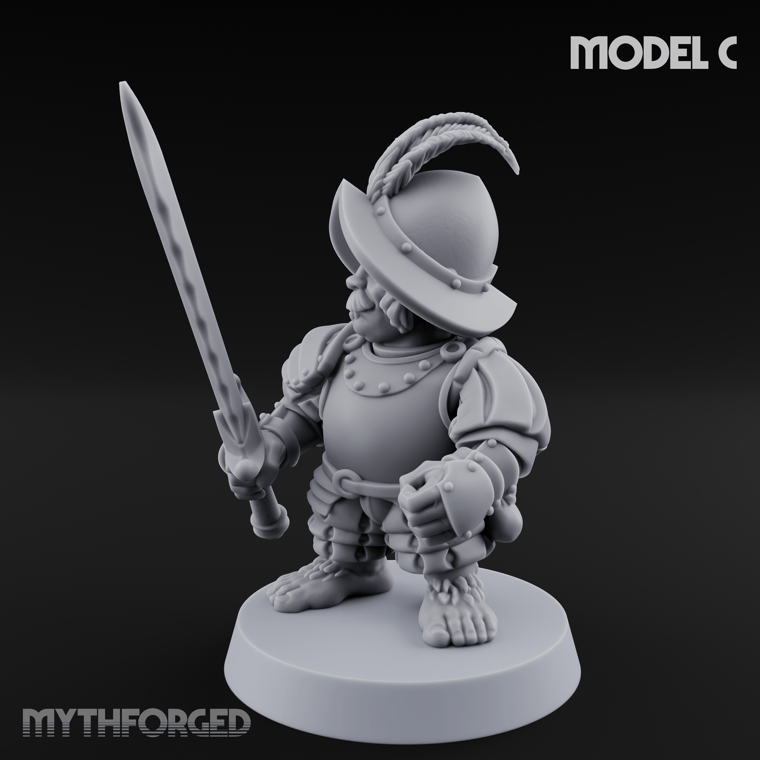 Swinging Low Halfling Greatsword Unit C Miniature for Dungeons and Dragons, Pathfinder or other TTRPGs