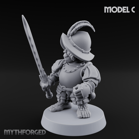 Swinging Low Halfling Greatsword Unit C Miniature for Dungeons and Dragons, Pathfinder or other TTRPGs