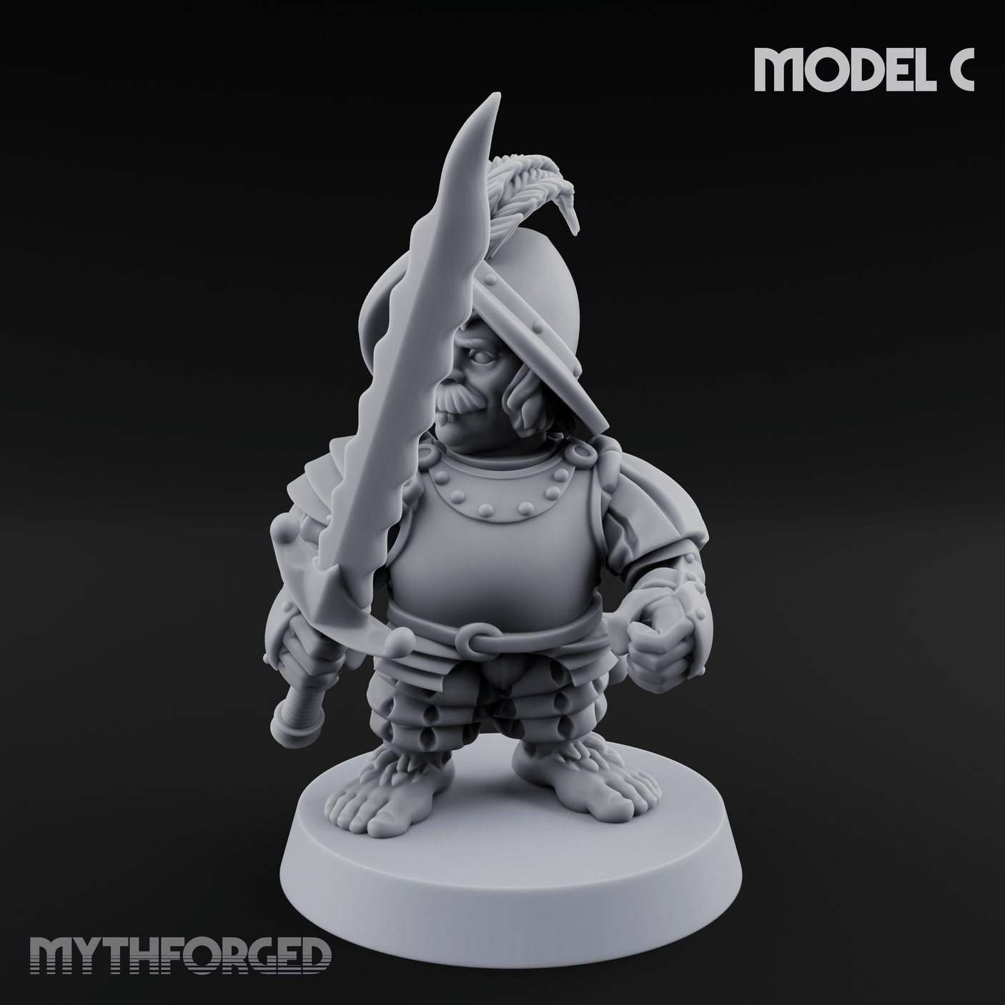 Swinging Low Halfling Greatsword Unit C Miniature for Dungeons and Dragons, Pathfinder or other TTRPGs