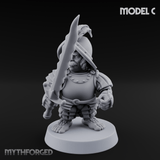 Swinging Low Halfling Greatsword Unit C Miniature for Dungeons and Dragons, Pathfinder or other TTRPGs
