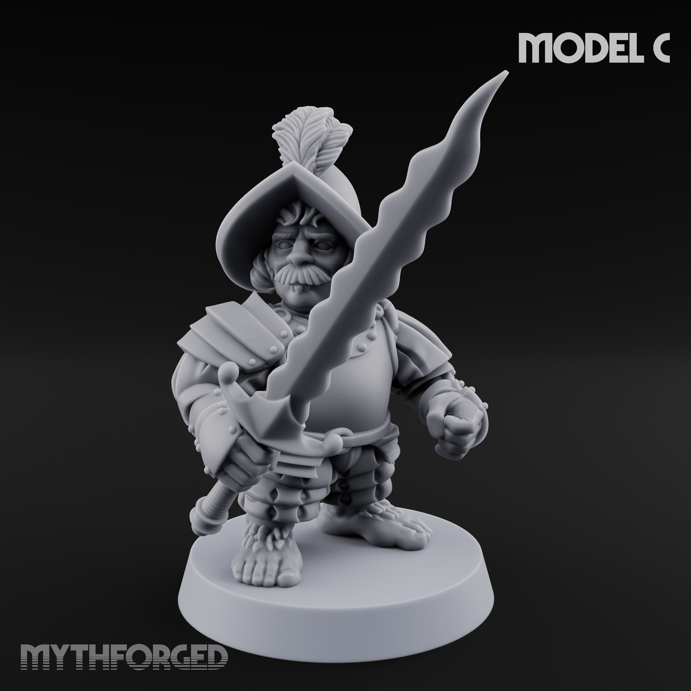 Swinging Low Halfling Greatsword Unit C Miniature for Dungeons and Dragons, Pathfinder or other TTRPGs