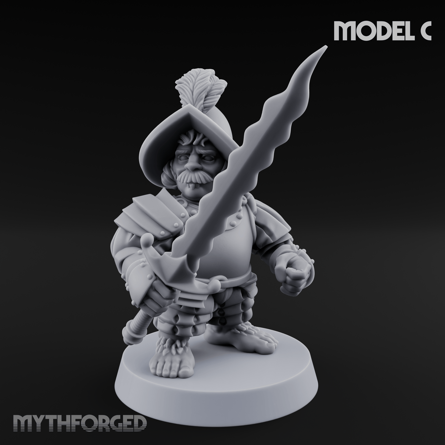 Swinging Low Halfling Greatsword Unit C Miniature for Dungeons and Dragons, Pathfinder or other TTRPGs
