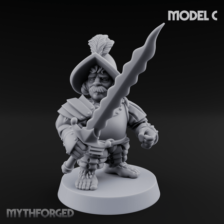 Swinging Low Halfling Greatsword Unit C Miniature for Dungeons and Dragons, Pathfinder or other TTRPGs