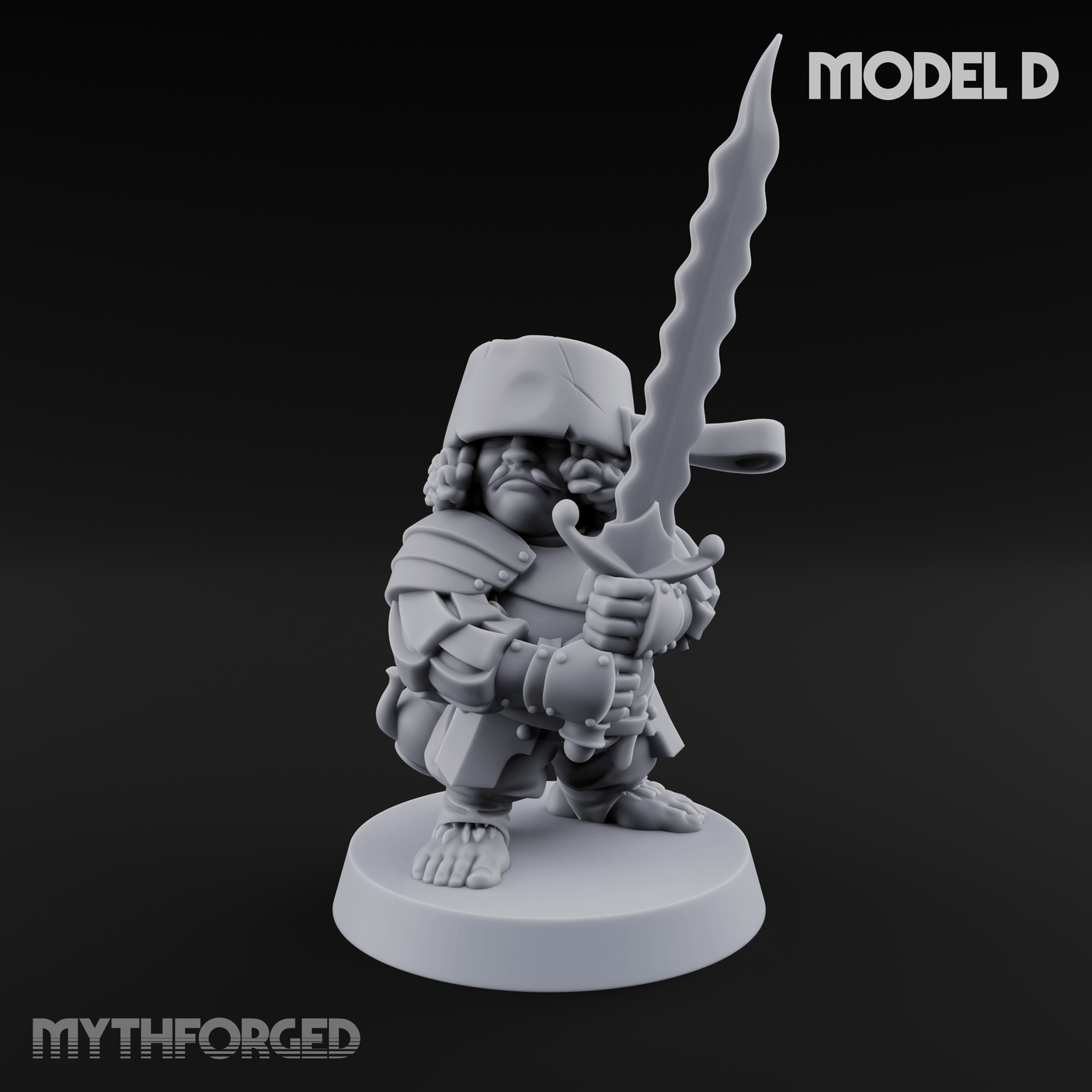 Swinging Low Halfling Greatsword Unit Miniature for Dungeons and Dragons, Pathfinder or other TTRPGs