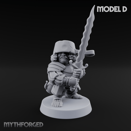 Swinging Low Halfling Greatsword Unit Miniature for Dungeons and Dragons, Pathfinder or other TTRPGs