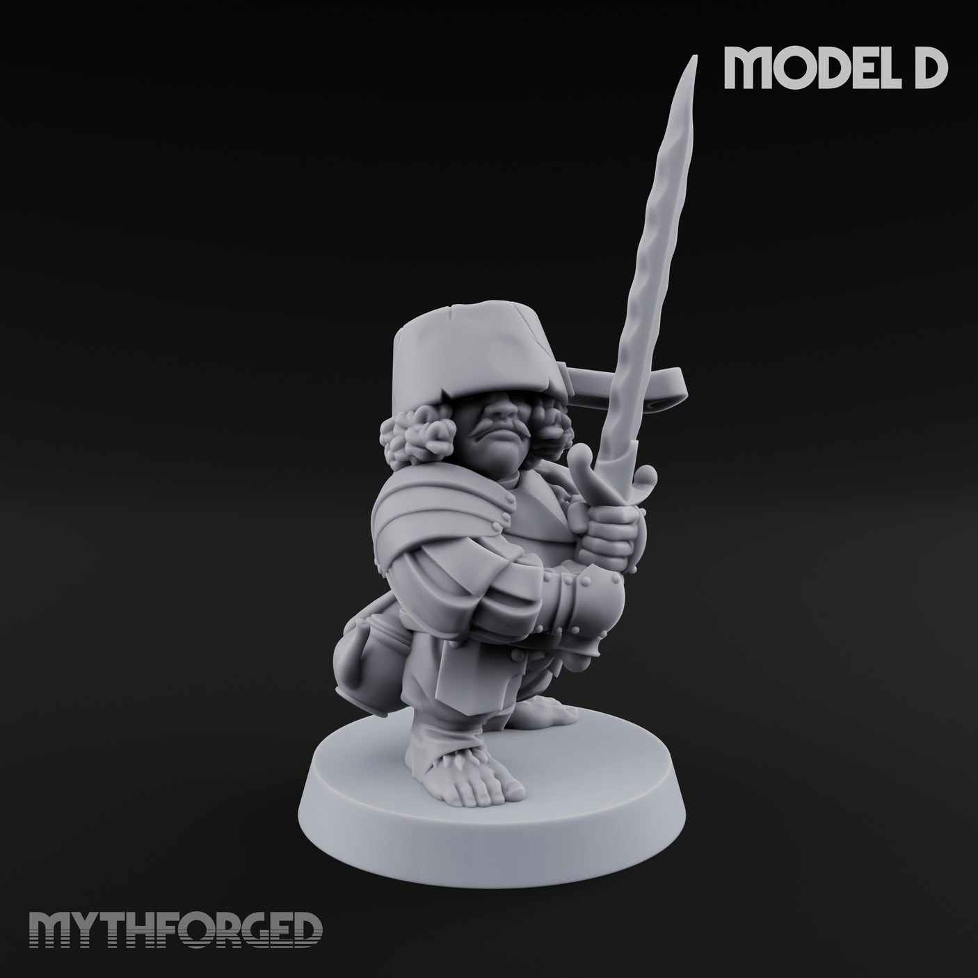 Swinging Low Halfling Greatsword Unit Miniature for Dungeons and Dragons, Pathfinder or other TTRPGs