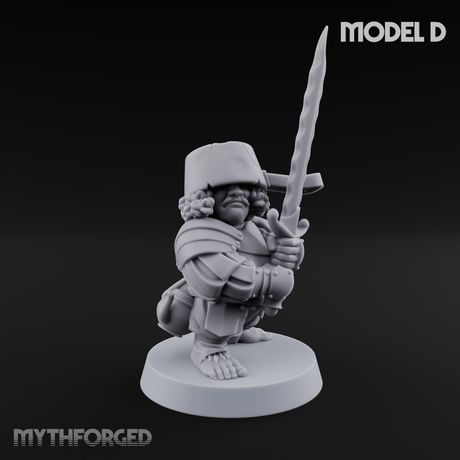 Swinging Low Halfling Greatsword Unit D Miniature for Dungeons and Dragons, Pathfinder or other TTRPGs