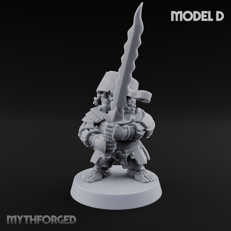 Swinging Low Halfling Greatsword Unit D Miniature for Dungeons and Dragons, Pathfinder or other TTRPGs