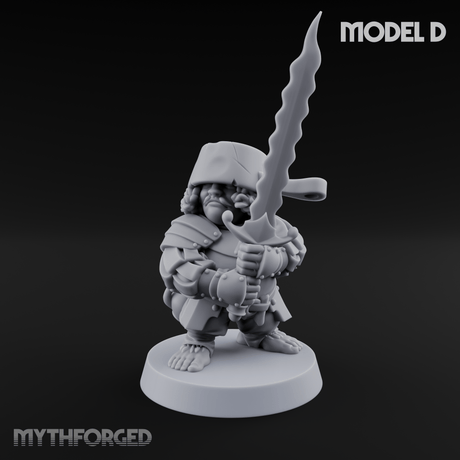 Swinging Low Halfling Greatsword Unit D Miniature for Dungeons and Dragons, Pathfinder or other TTRPGs