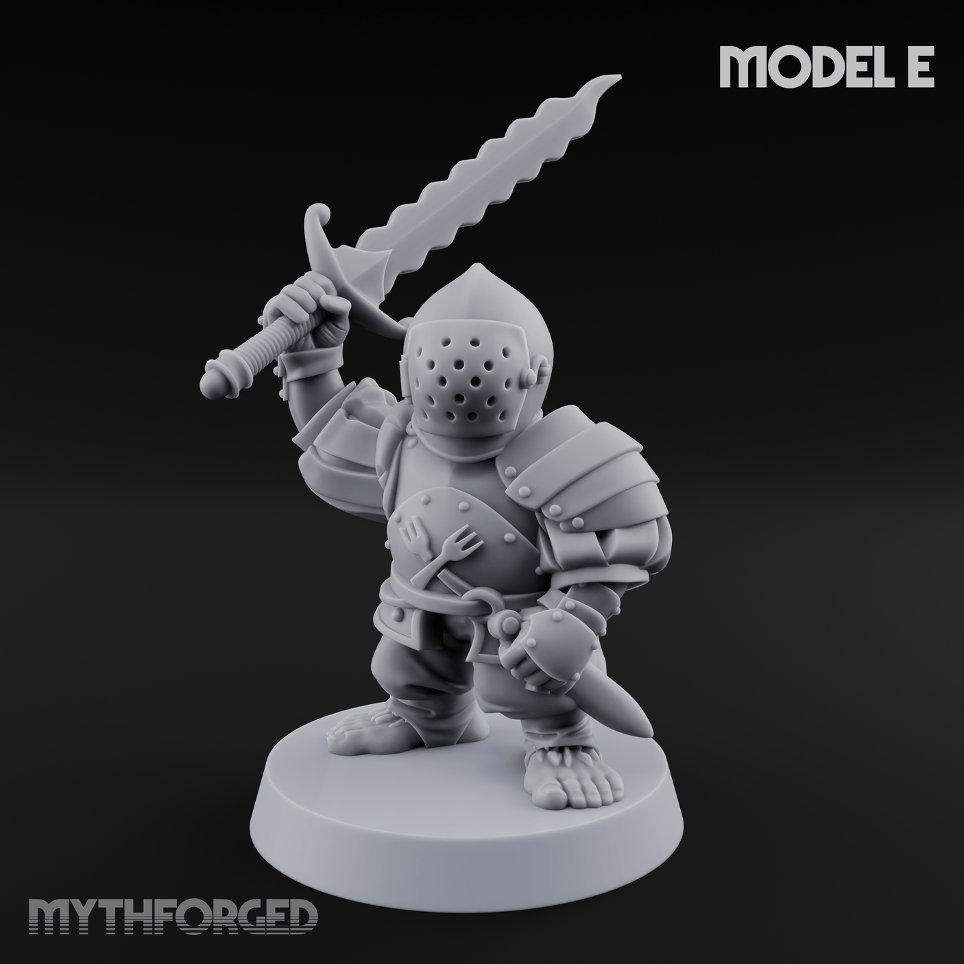 Swinging Low Halfling Greatsword Unit Miniature for Dungeons and Dragons, Pathfinder or other TTRPGs