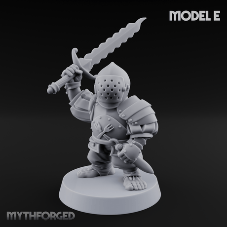 Swinging Low Halfling Greatsword Unit Miniature for Dungeons and Dragons, Pathfinder or other TTRPGs