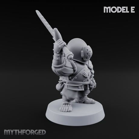 Swinging Low Halfling Greatsword Unit E Miniature for Dungeons and Dragons, Pathfinder or other TTRPGs