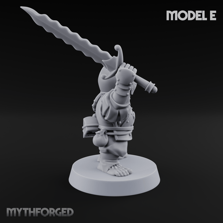 Swinging Low Halfling Greatsword Unit E Miniature for Dungeons and Dragons, Pathfinder or other TTRPGs