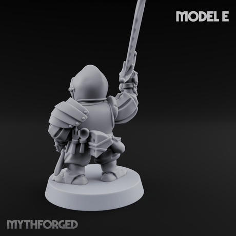 Swinging Low Halfling Greatsword Unit E Miniature for Dungeons and Dragons, Pathfinder or other TTRPGs