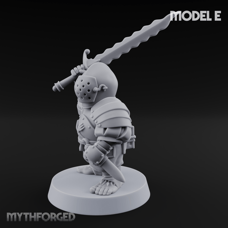 Swinging Low Halfling Greatsword Unit E Miniature for Dungeons and Dragons, Pathfinder or other TTRPGs