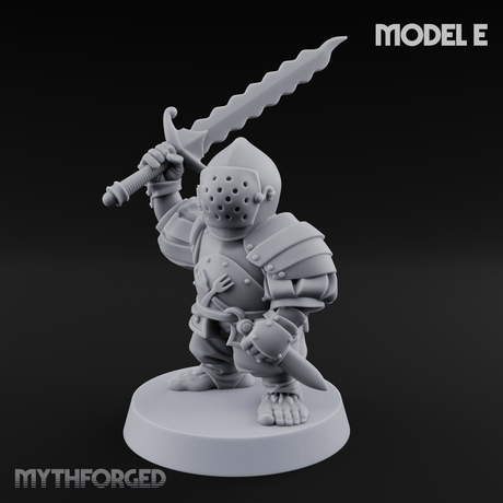 Swinging Low Halfling Greatsword Unit E Miniature for Dungeons and Dragons, Pathfinder or other TTRPGs
