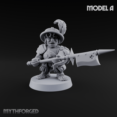 Feather Flourishing Halfling Halberdiers Miniature for Dungeons and Dragons, Pathfinder or other TTRPGs