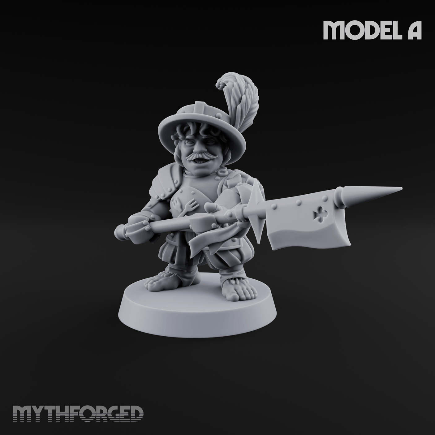 Feather Flourishing Halfling Halberdiers A Miniature for Dungeons and Dragons, Pathfinder or other TTRPGs