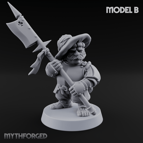 Feather Flourishing Halfling Halberdiers Miniature for Dungeons and Dragons, Pathfinder or other TTRPGs