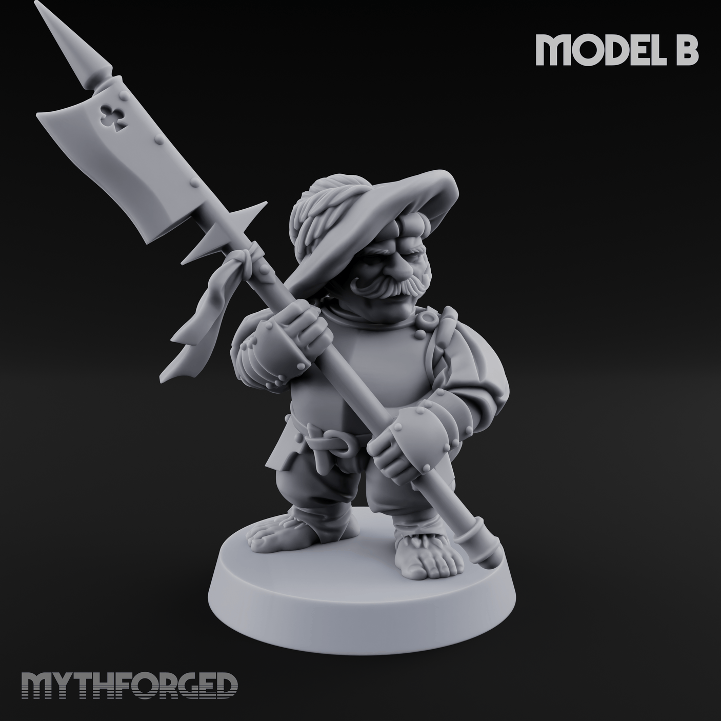 Feather Flourishing Halfling Halberdiers B Miniature for Dungeons and Dragons, Pathfinder or other TTRPGs
