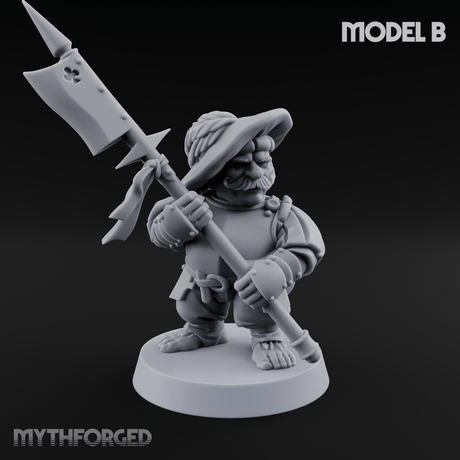 Feather Flourishing Halfling Halberdiers B Miniature for Dungeons and Dragons, Pathfinder or other TTRPGs