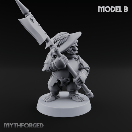 Feather Flourishing Halfling Halberdiers B Miniature for Dungeons and Dragons, Pathfinder or other TTRPGs