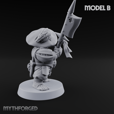 Feather Flourishing Halfling Halberdiers B Miniature for Dungeons and Dragons, Pathfinder or other TTRPGs